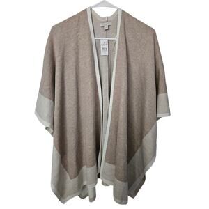 Loft Poncho Shawl Wrap Sweater NWT Beige Tan Neutral Size M Wool Lagenlook
